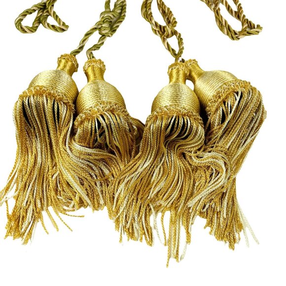 Set Gold Curtain Tie Back Fringe Tassels Hollywood Regency u 17 in - Picture 3 of 3